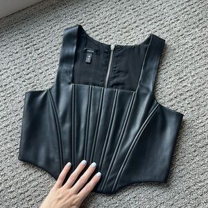 AQUA Faux Leather Corset Crop Top